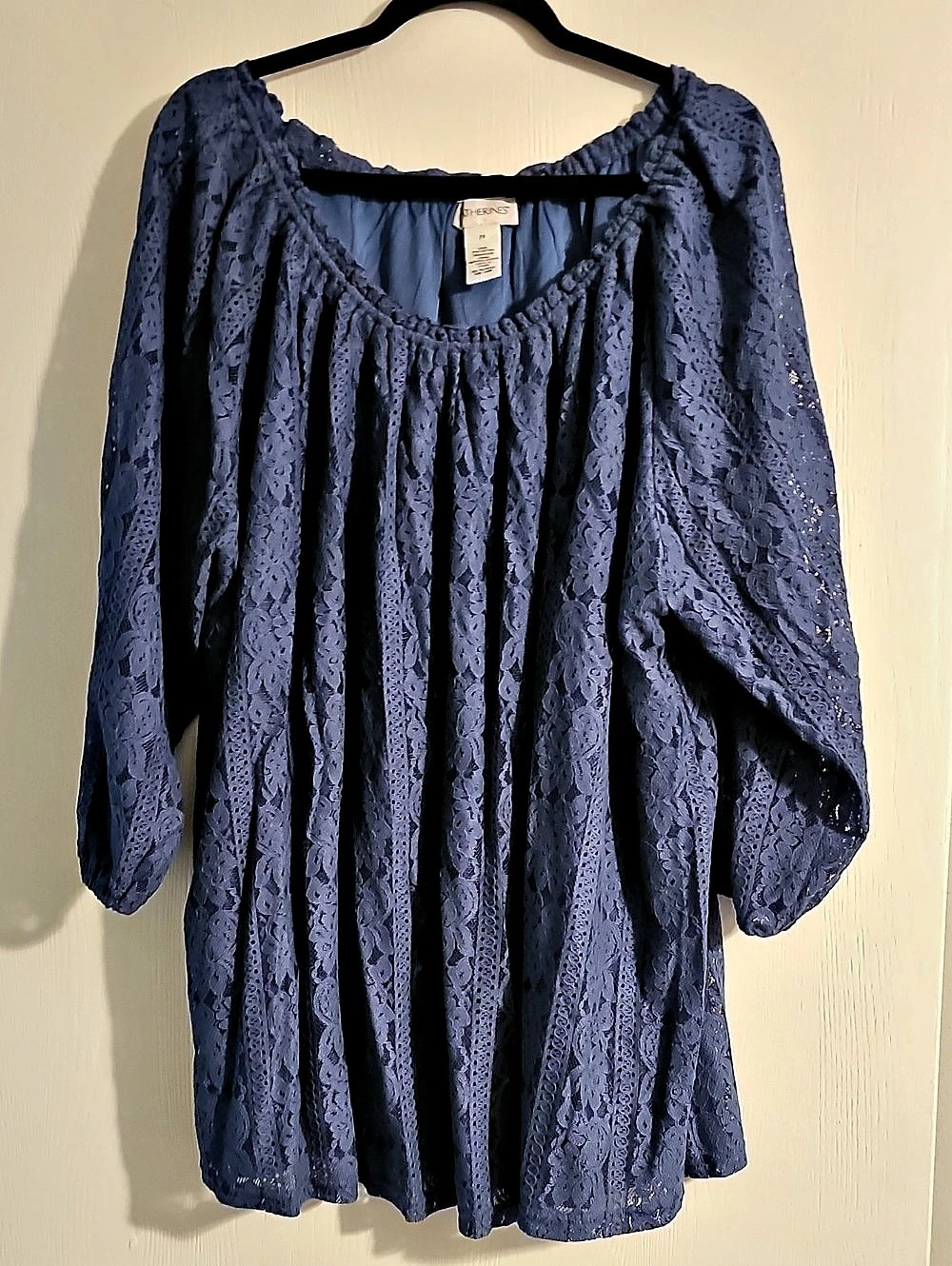 Catherines Blue Floral Lace Blouse 2X